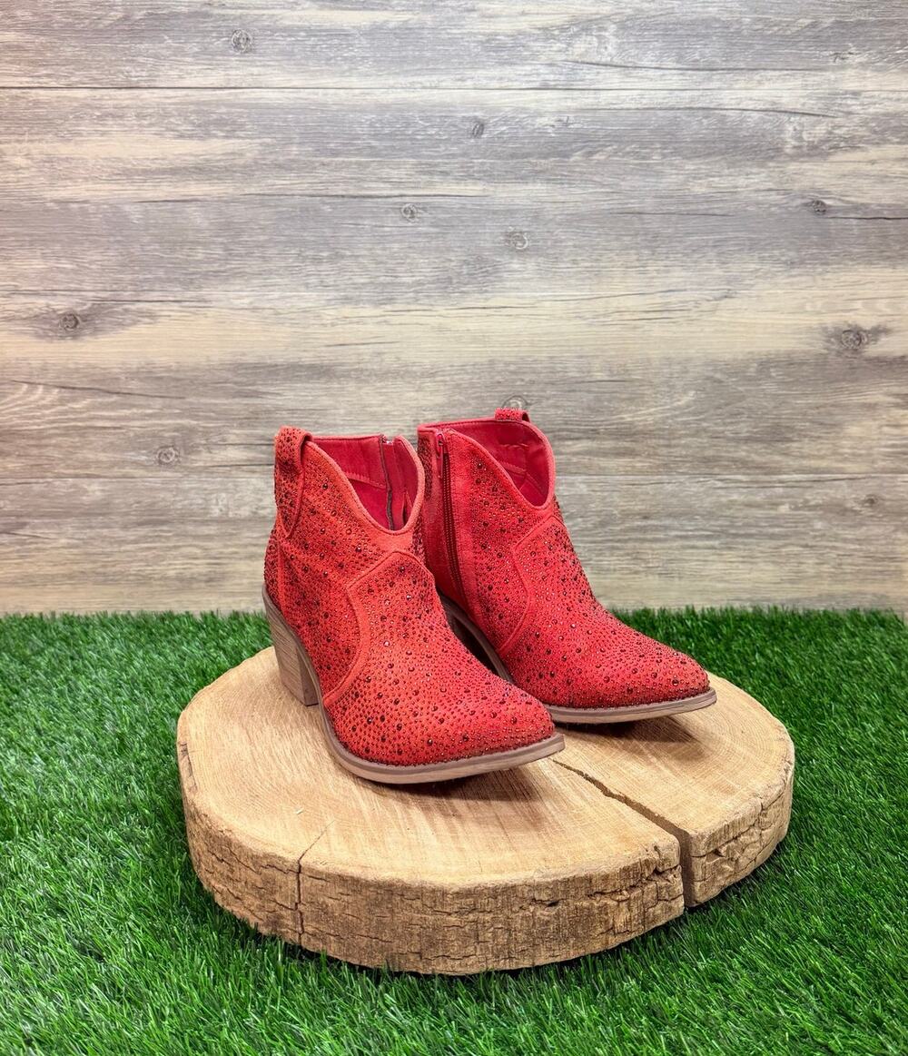 Pierre Dumas Women - Size 7 - Red Studded Faux Leather Leather Ankle Boots